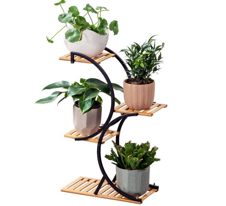 Bamboo 4-Tier Plant Stand Rack Multiple Flower Pot Holder Shelf Indoor Outdoor Planter Display Shelving Unit for Patio Garden Corner Balcony Living Room