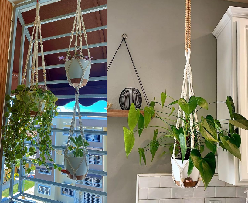 Planters with Macrame Plant Hangers for Indoor Outdoor Plants 3 Set Self Watering Pots Hanging Baskets Flower Pot Holders 3 Different Size