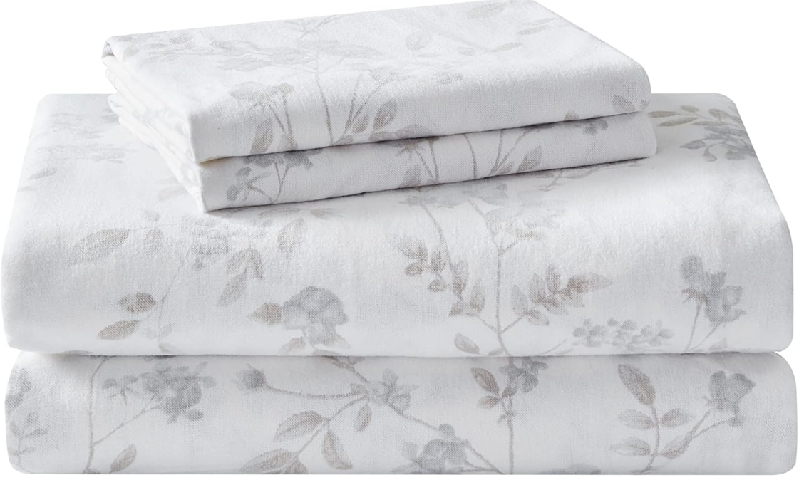 Queen Sheet Set, Cotton Flannel Bedding, Brushed for Extra Softness & Comfort (Fawna Grey, Queen)