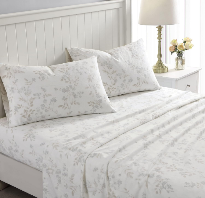 Queen Sheet Set, Cotton Flannel Bedding, Brushed for Extra Softness & Comfort (Fawna Grey, Queen)