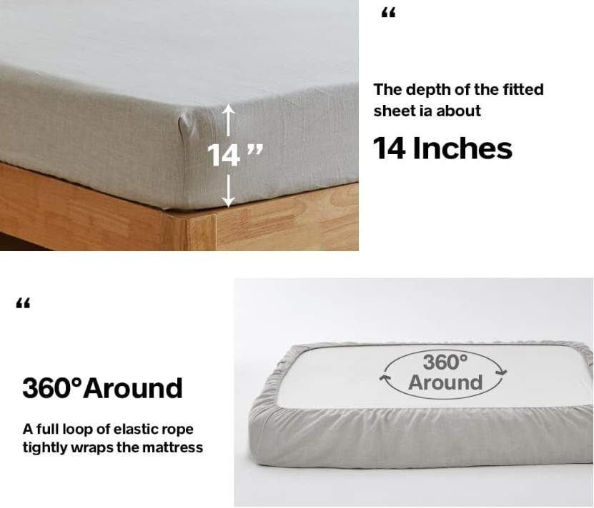 100% French Linen Sheet Set Breathable Durable for Hot Sleepers Bedding 3Pcs Set-1 Flat Sheet,1 Fitted Sheet,1 Pillowcase with Hemstitch Lace Embroidery Design (Linen, Twin)