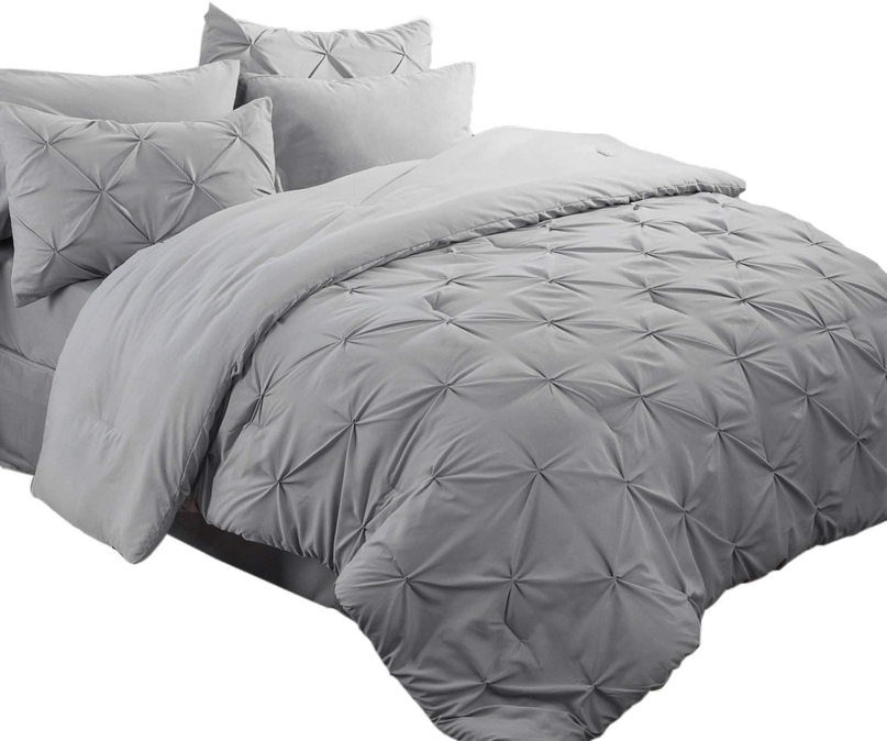 Queen Comforter Set - Bed in a Bag Queen 7 Pieces, Pintuck Bedding Sets Gift for Christmas Grey Bed Set with Comforter, Sheets, Pillowcases & Shams