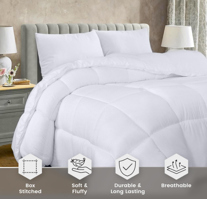 Comforter Duvet Insert, Quilted Comforter with Corner Tabs, Box Stitched Down Alternative Comforter Queen (White)