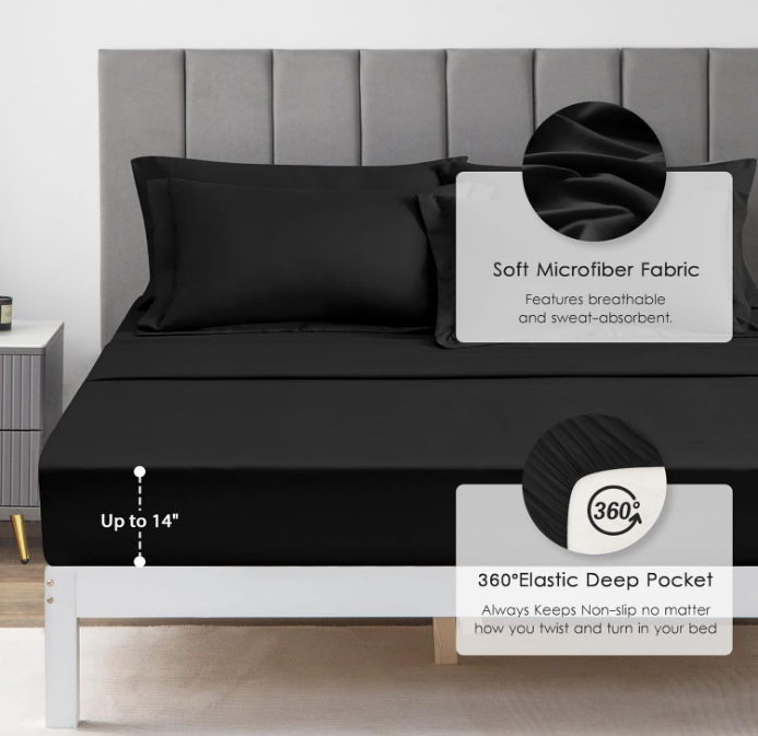 Full Comforter Set Black, 7 Pieces Full Bed in a Bag, All Season Full Bedding Sets with 1 Comforter, 1 Flat Sheet, 1 Fitted Sheet, 2 Pillowcase and 2 Pillow Sham