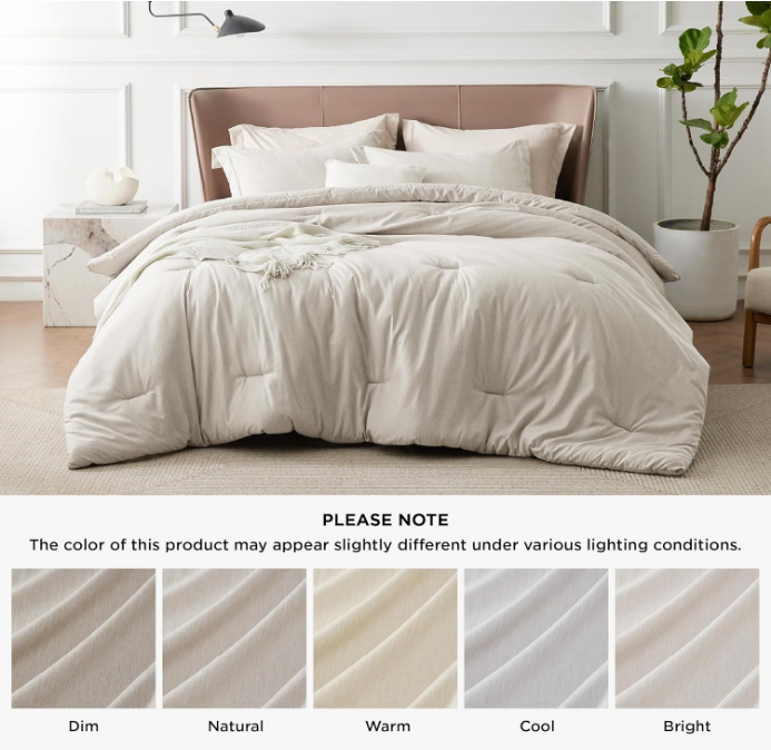 Queen Comforter Set - Beige Comforter Queen Size, Soft Bedding for All Seasons, Cationic Dyed Bedding Set, 3 Pieces, 1 Comforter (90"x90") and 2 Pillow Shams (20"x26"+2")