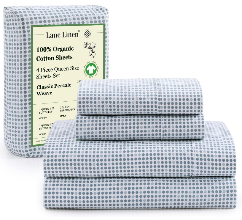 Queen Bed Sheets Set - 100% Organic Cotton Sheets Queen Size, 4Pc Cooling Sheets For Bed, Hotel Luxury Bed Sheets Set, Breathable Sheets queen size bed set deep pockets upto 15 - Polka Dot