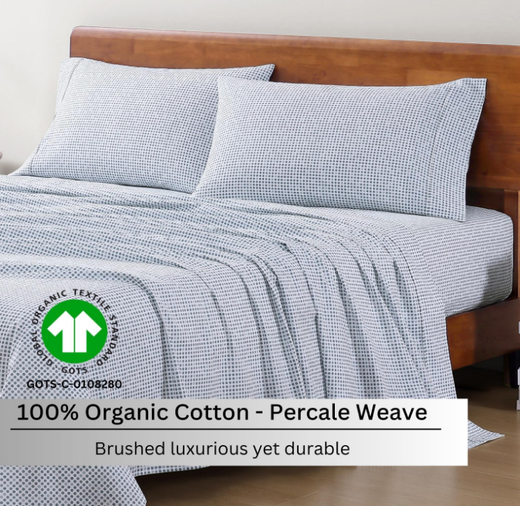 Queen Bed Sheets Set - 100% Organic Cotton Sheets Queen Size, 4Pc Cooling Sheets For Bed, Hotel Luxury Bed Sheets Set, Breathable Sheets queen size bed set deep pockets upto 15 - Polka Dot