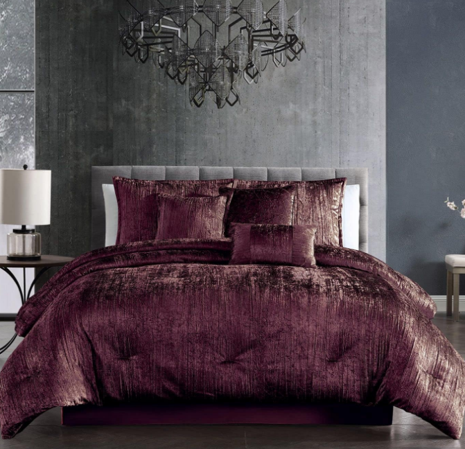 Turin Comforter Set, Queen, Plum, 7-Piece Set