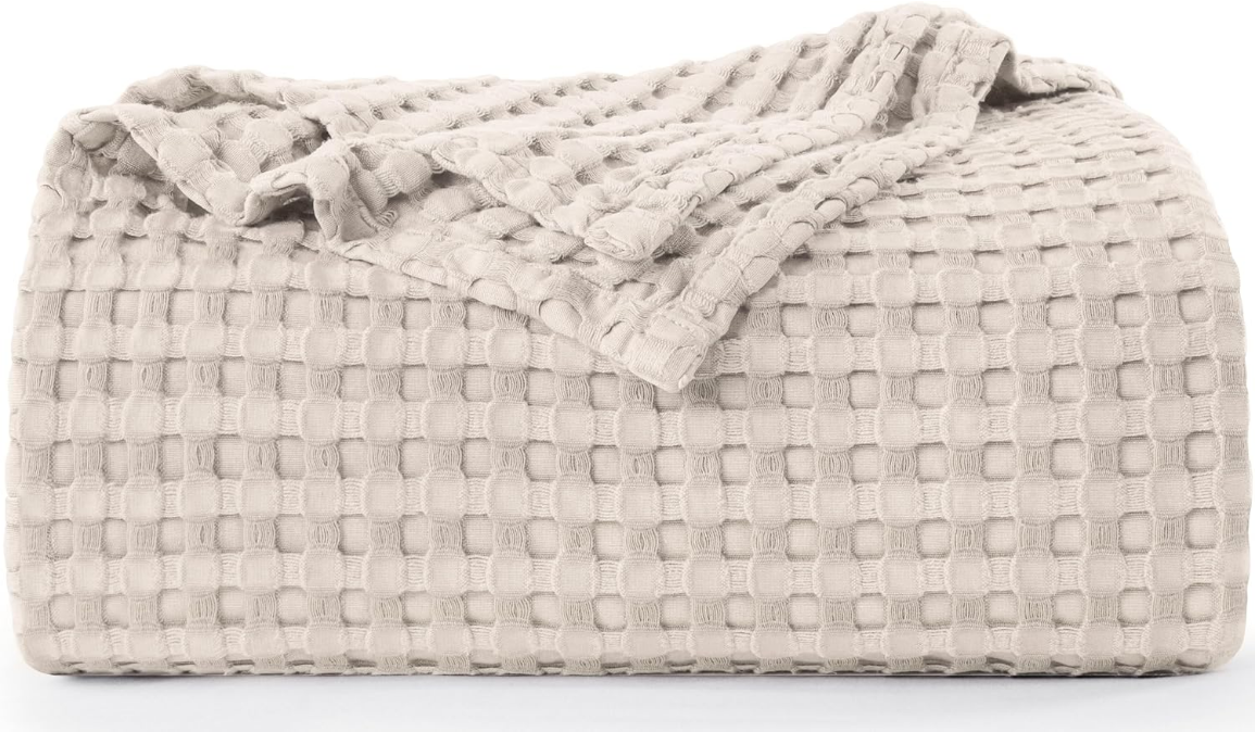 Cotton Waffle Blanket 300 GSM (Khaki - 90x108 Inches) Soft Lightweight Breathable Bed Blanket King Size Layering Any Bed for All Season