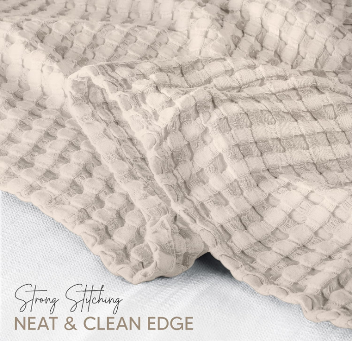 Cotton Waffle Blanket 300 GSM (Khaki - 90x108 Inches) Soft Lightweight Breathable Bed Blanket King Size Layering Any Bed for All Season