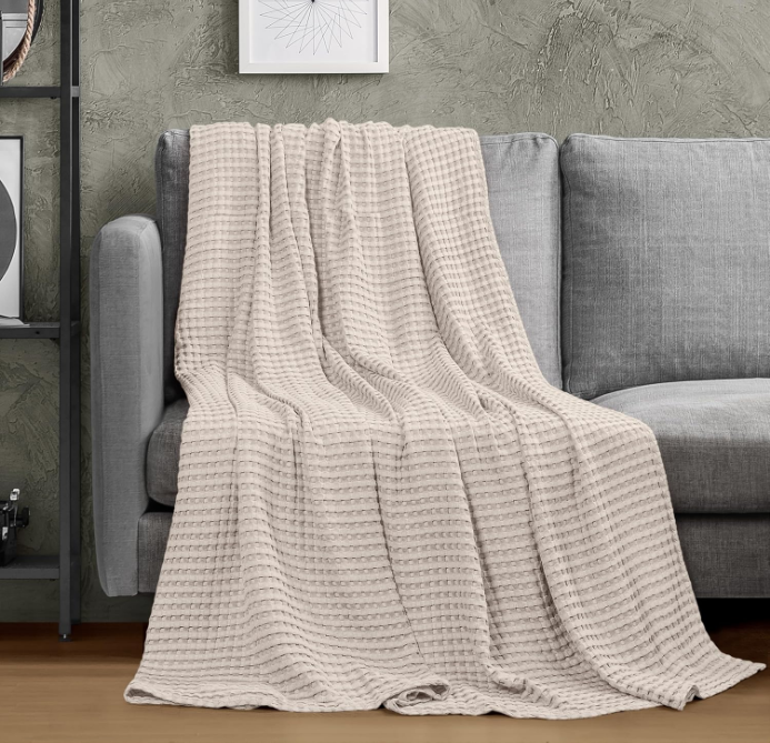 Cotton Waffle Blanket 300 GSM (Khaki - 90x108 Inches) Soft Lightweight Breathable Bed Blanket King Size Layering Any Bed for All Season