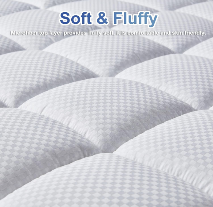 Bedding Quilted Fitted Queen Mattress Pad Cooling Breathable Fluffy Soft Mattress Pad Stretches up to 21 Inch Deep, Queen Size, White, Mattress Topper Mattress Protector