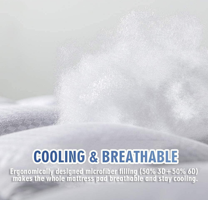Bedding Quilted Fitted Queen Mattress Pad Cooling Breathable Fluffy Soft Mattress Pad Stretches up to 21 Inch Deep, Queen Size, White, Mattress Topper Mattress Protector