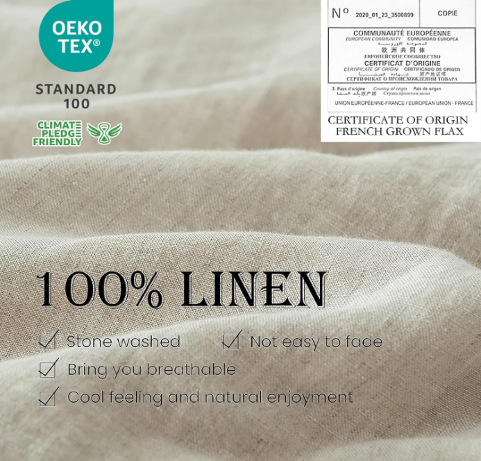 100% Linen Duvet Cover Set 3pcs Basic Style Natural French Washed Flax Solid Color Soft Breathable Farmhouse Bedding with Button Closure - Linen, King