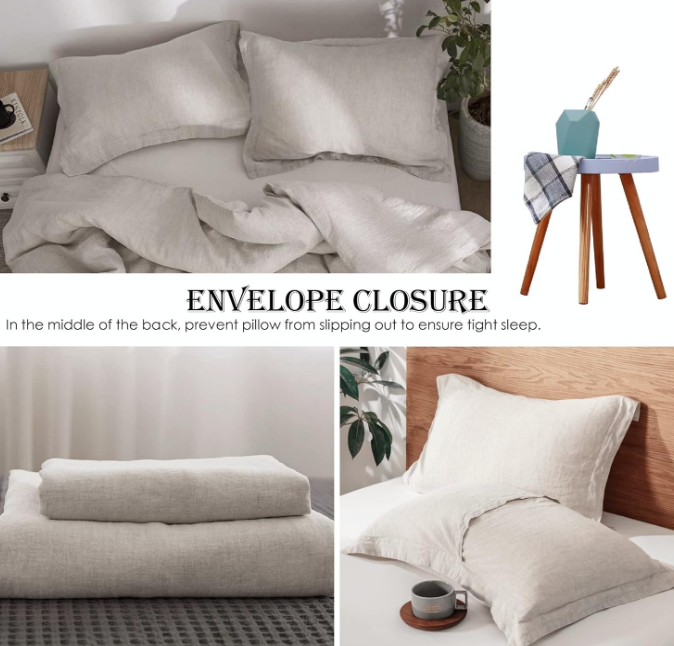 100% Linen Duvet Cover Set 3pcs Basic Style Natural French Washed Flax Solid Color Soft Breathable Farmhouse Bedding with Button Closure - Linen, King