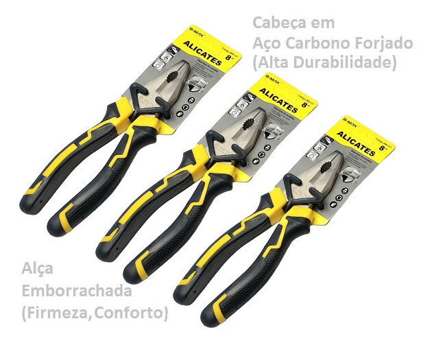  Alicate Universal 8'' Aço Carbono Emborrachado Isolado