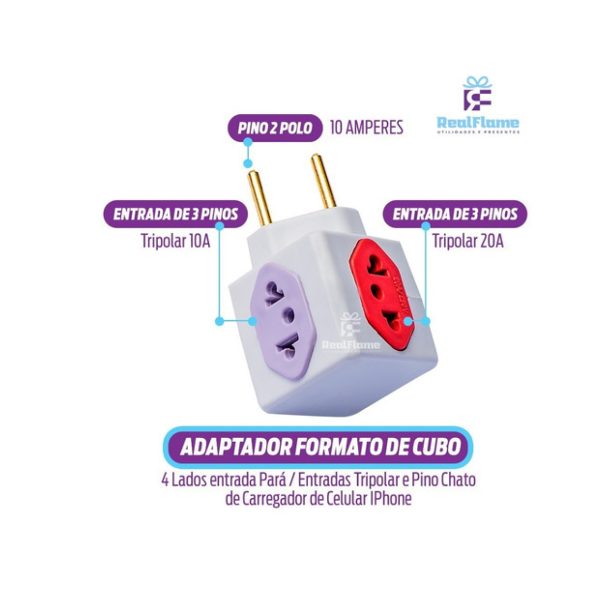 Adaptadores Pino Cubo Colorido Benjamin 4 saídas 10a