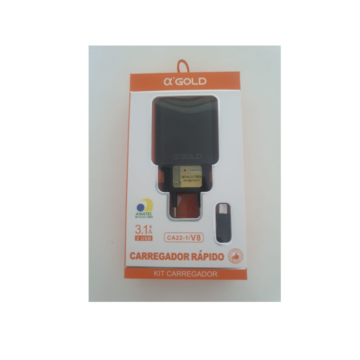 A´GOLD Carregador Celular Kit Rápido Ca22-1/v8 Fonte Celular Usb