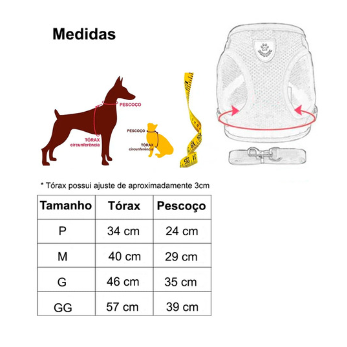 Coleira Peitoral Refletivo Com Guia Cachorro Cães Gato Pet