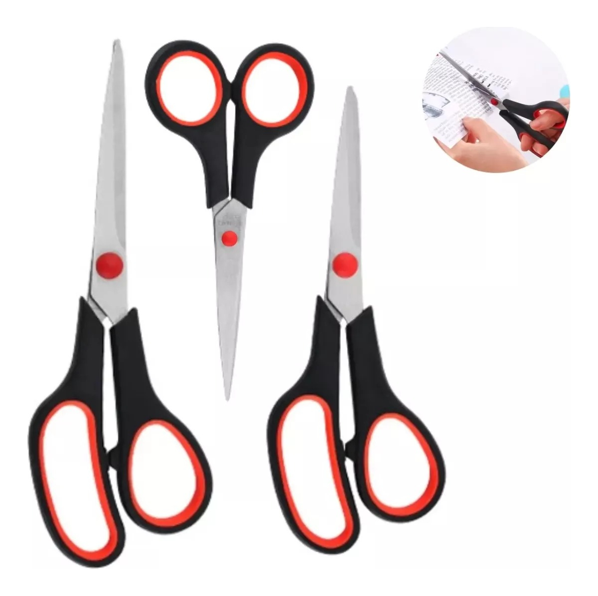 Kit 3 Tesouras Multiuso Tesoura Casa E Cozinha Costura Cor Preto
