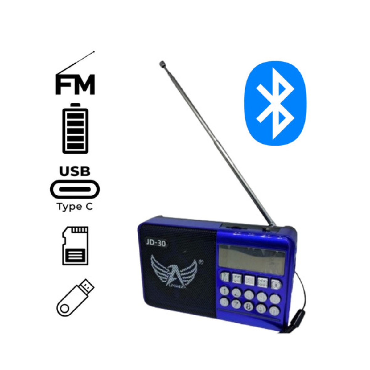 Rádio Fm Bluetooth Altomex COM BATERIA RECARREGAVEL INCLUSA Jd-30 Jd-35 Pendrive Sd Card
