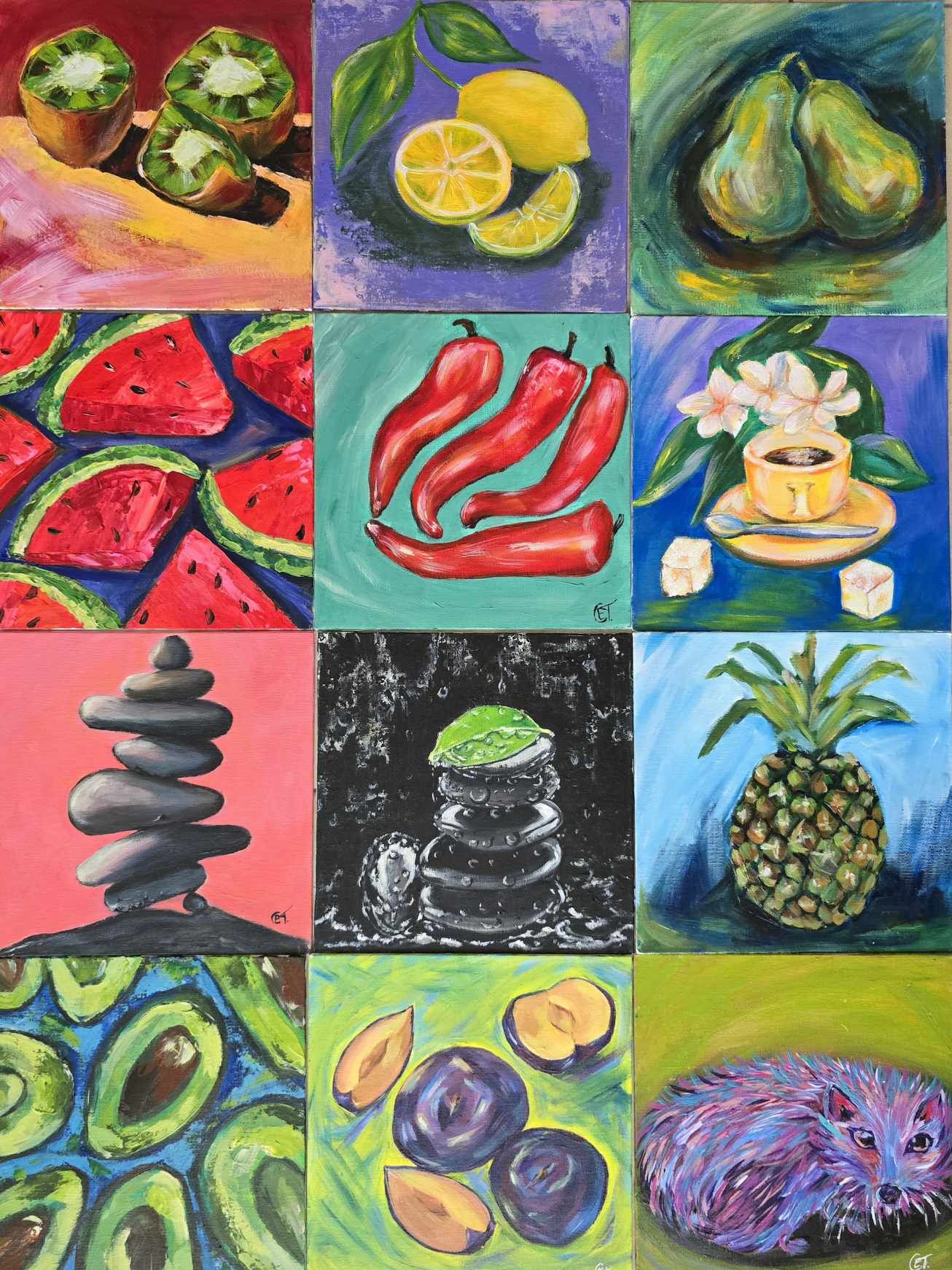 Colorful Fruit and Objects Painting