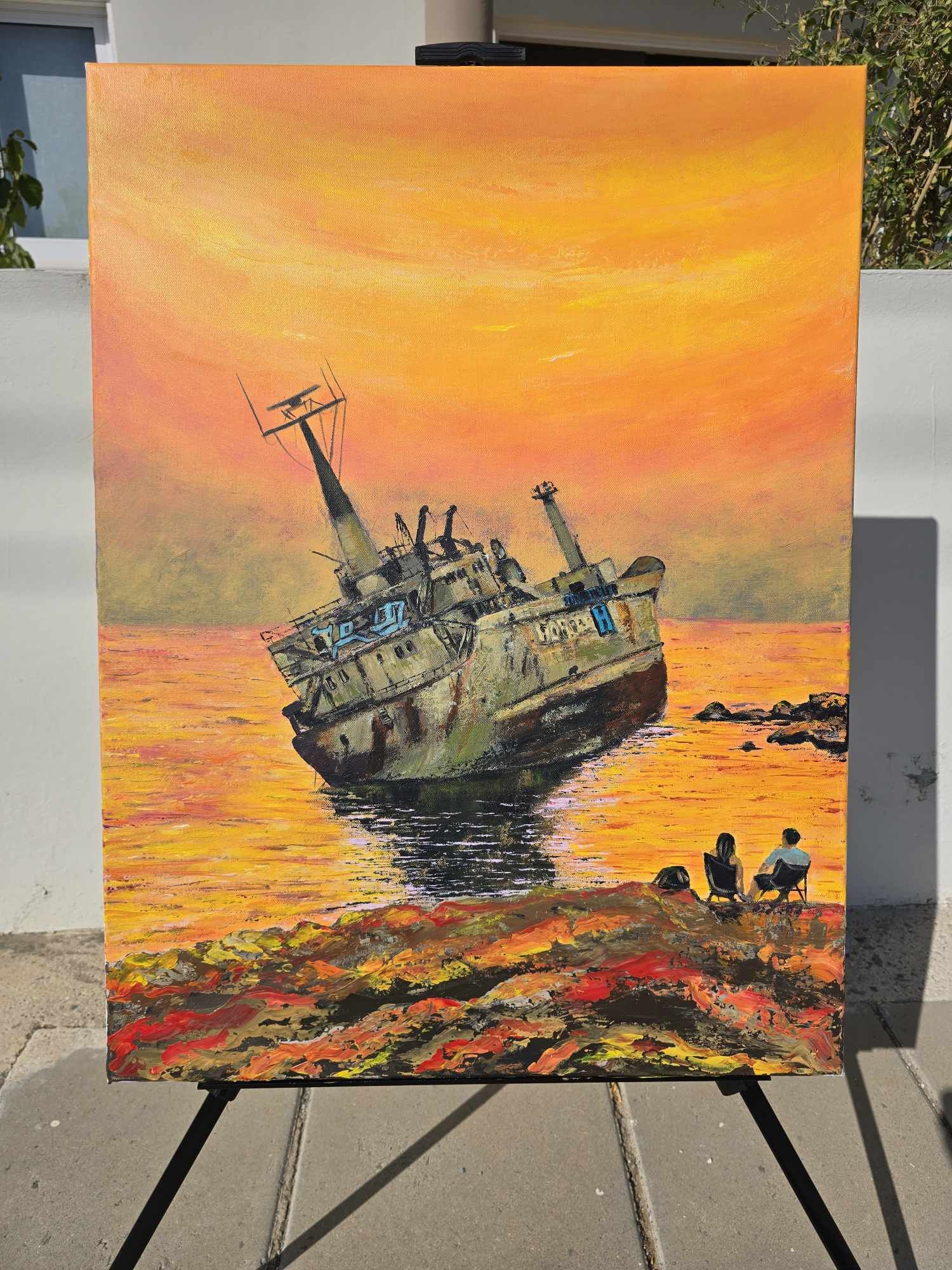 Abstract Sunset Shipwreck Painting, Paphos Shipwreck