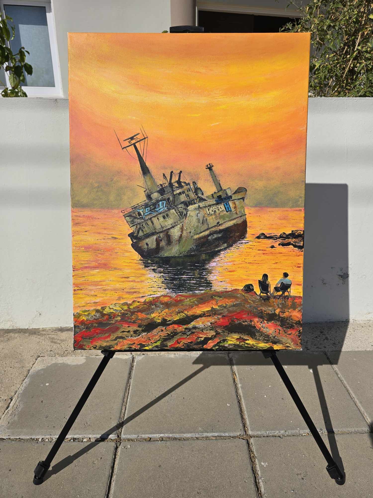 Abstract Sunset Shipwreck Painting, Paphos Shipwreck