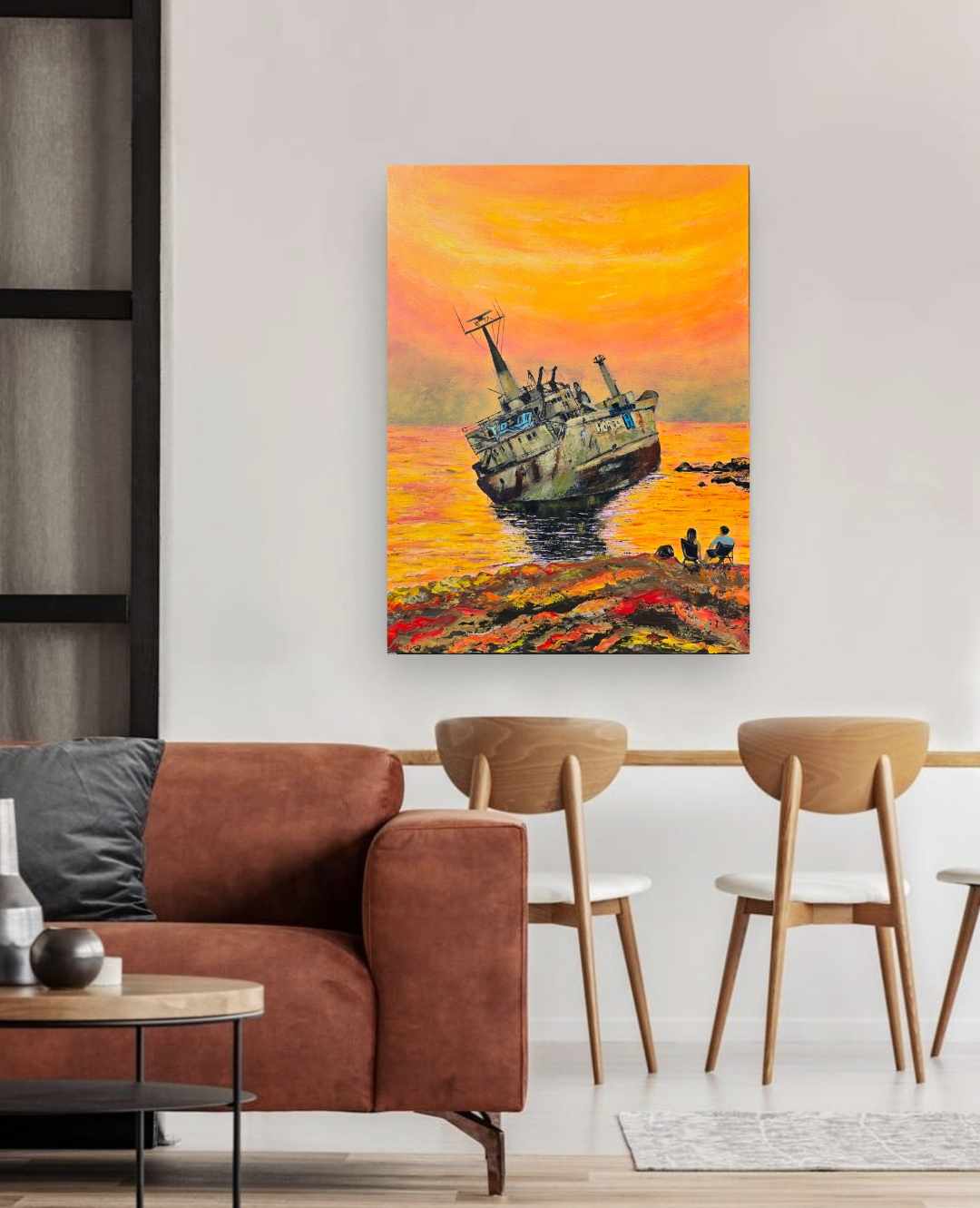 Abstract Sunset Shipwreck Painting, Paphos Shipwreck
