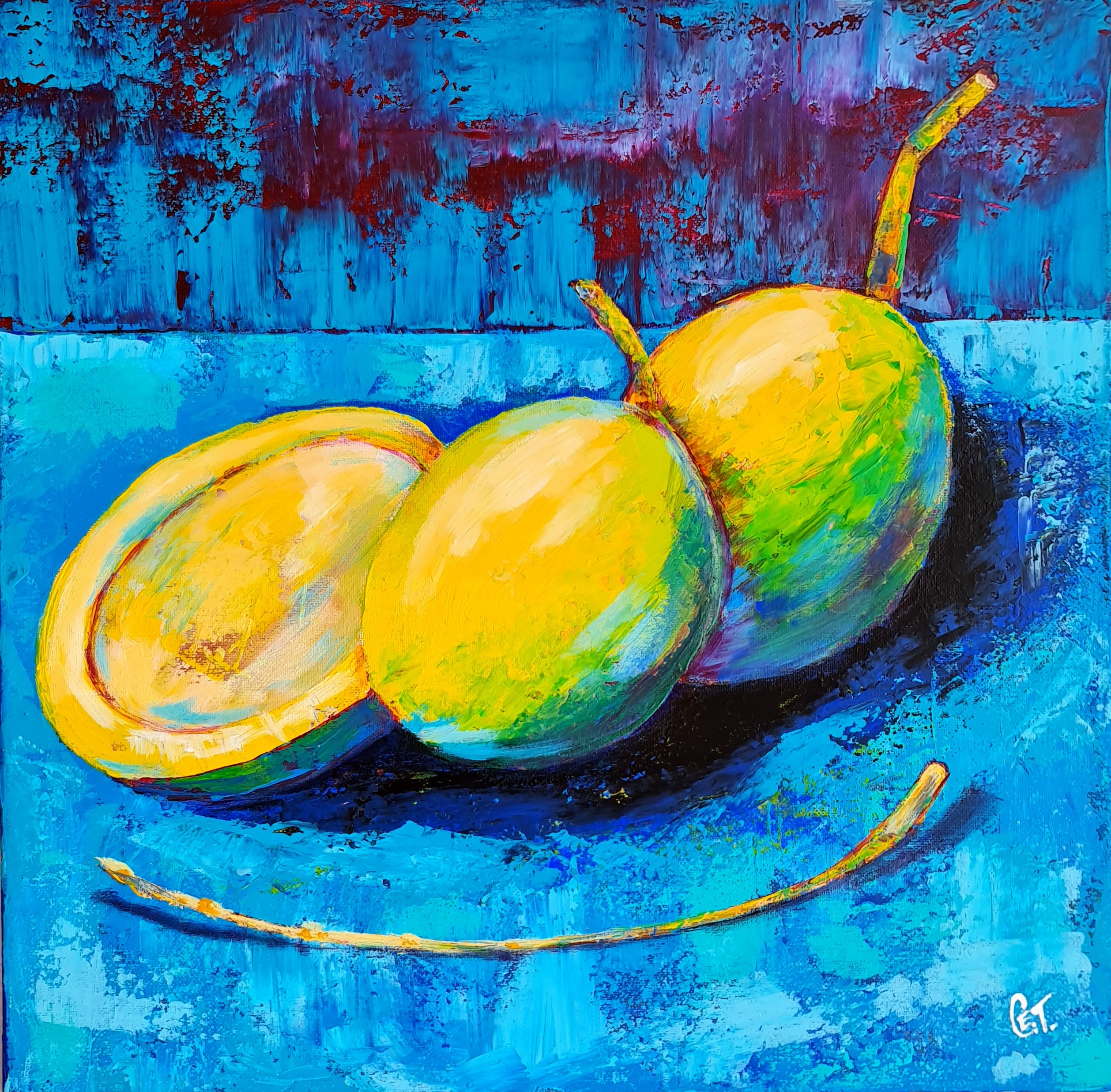 Colorful Coconut Fruit Still Life Painting