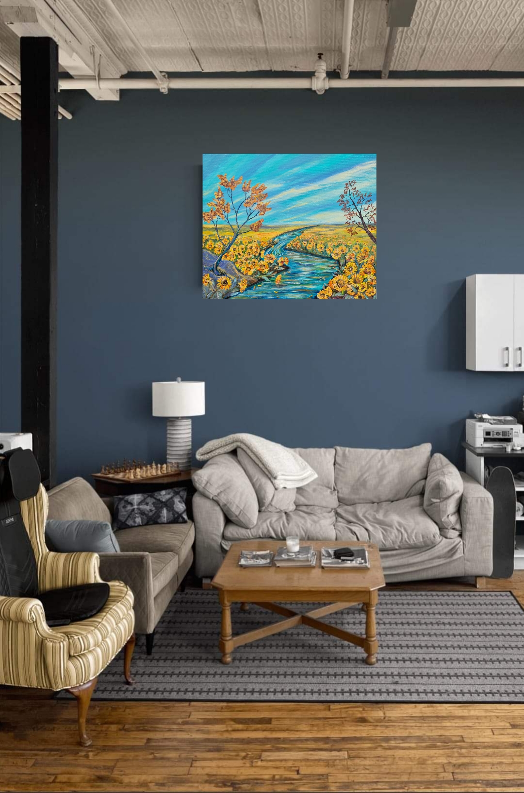 Landscape Painting with Sunflowers