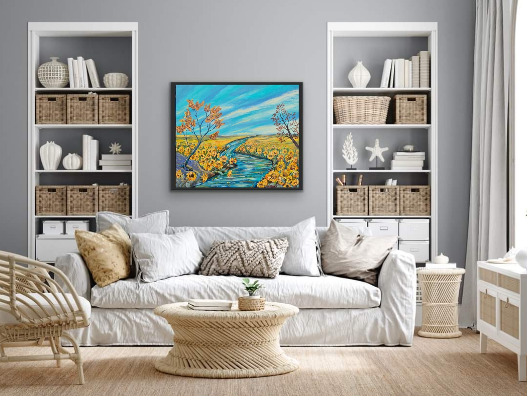 Landscape Painting with Sunflowers