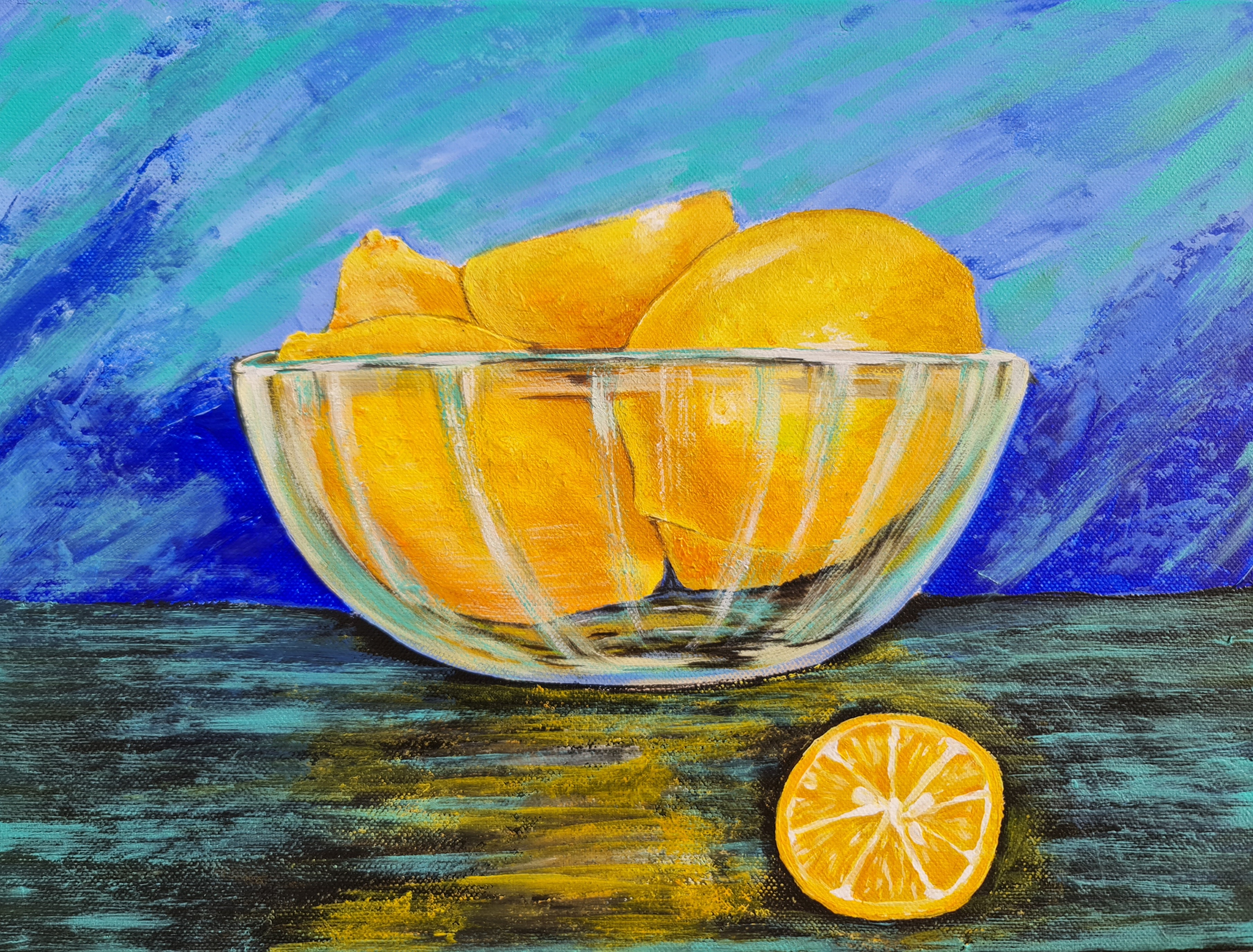 Glass Bowl with Lemons Painting