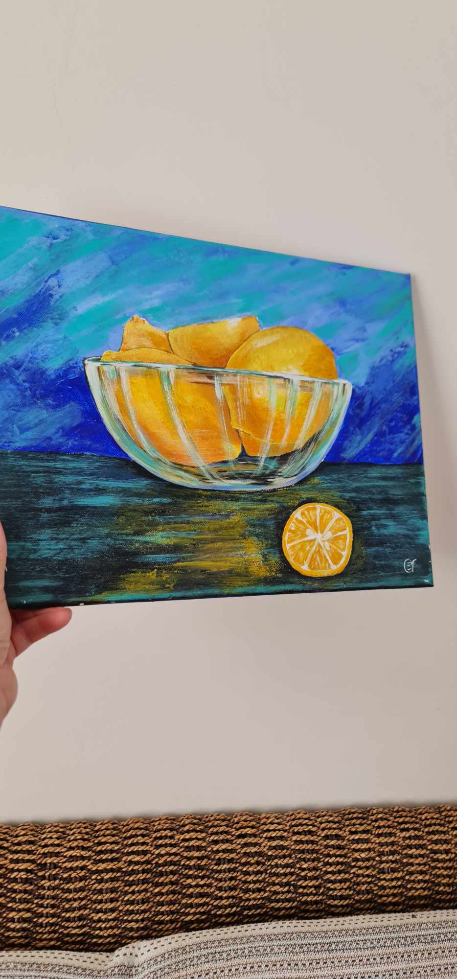 Glass Bowl with Lemons Painting