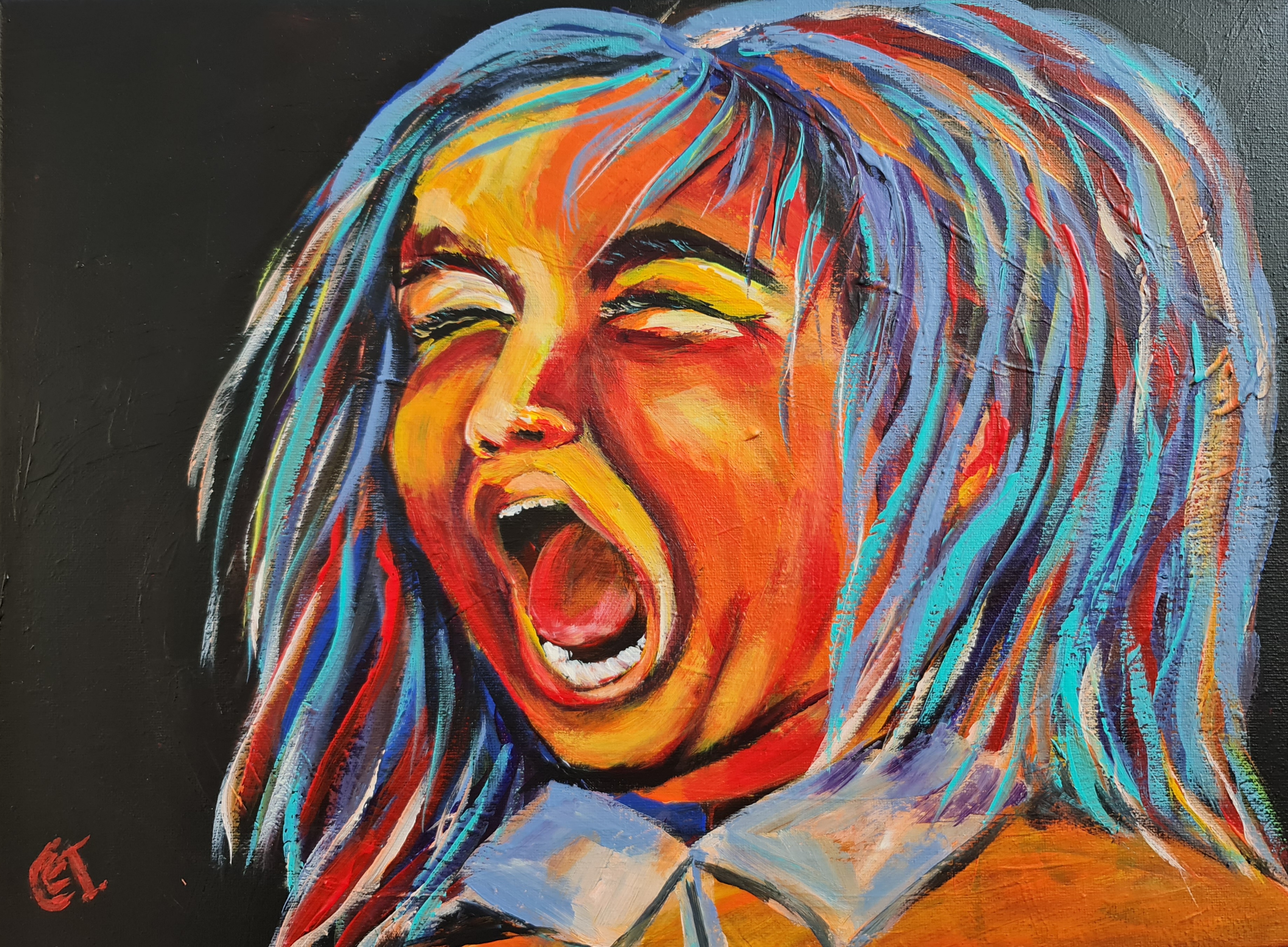 Expressive Abstract Portrait, Furstrated girl