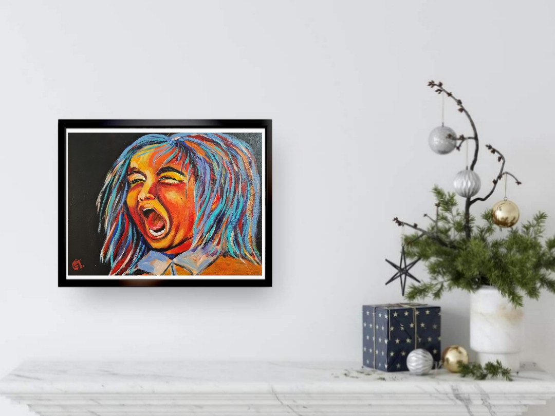 Expressive Abstract Portrait, Furstrated girl