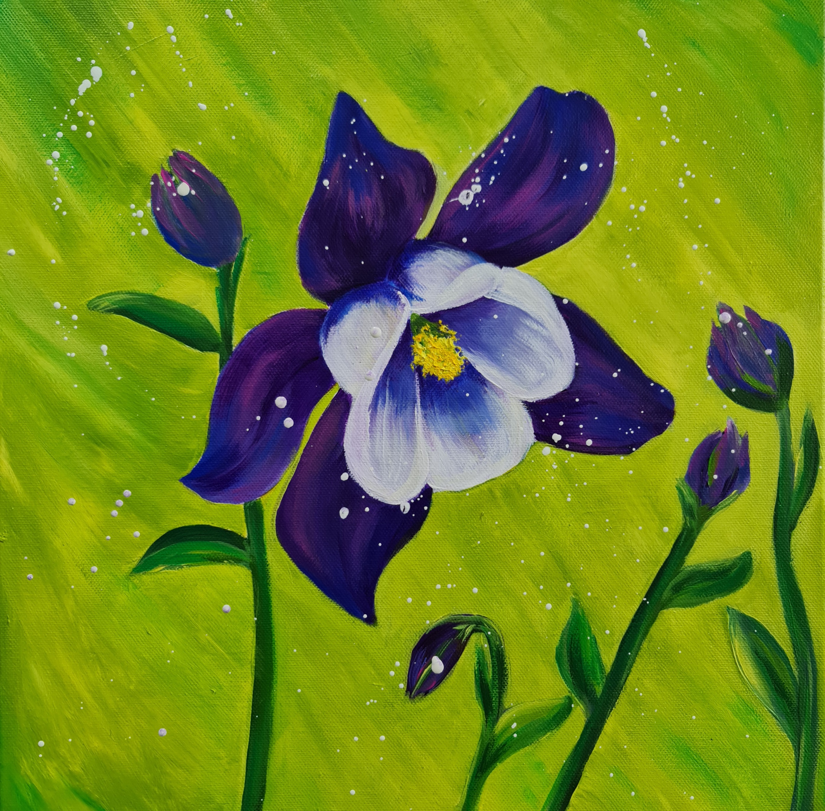 Columbine flower, Hand-Painted Floral Canvas