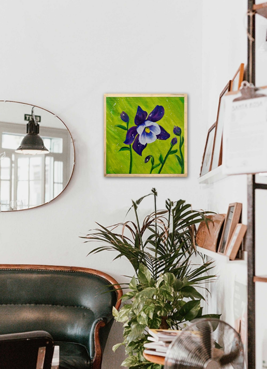 Columbine flower, Hand-Painted Floral Canvas