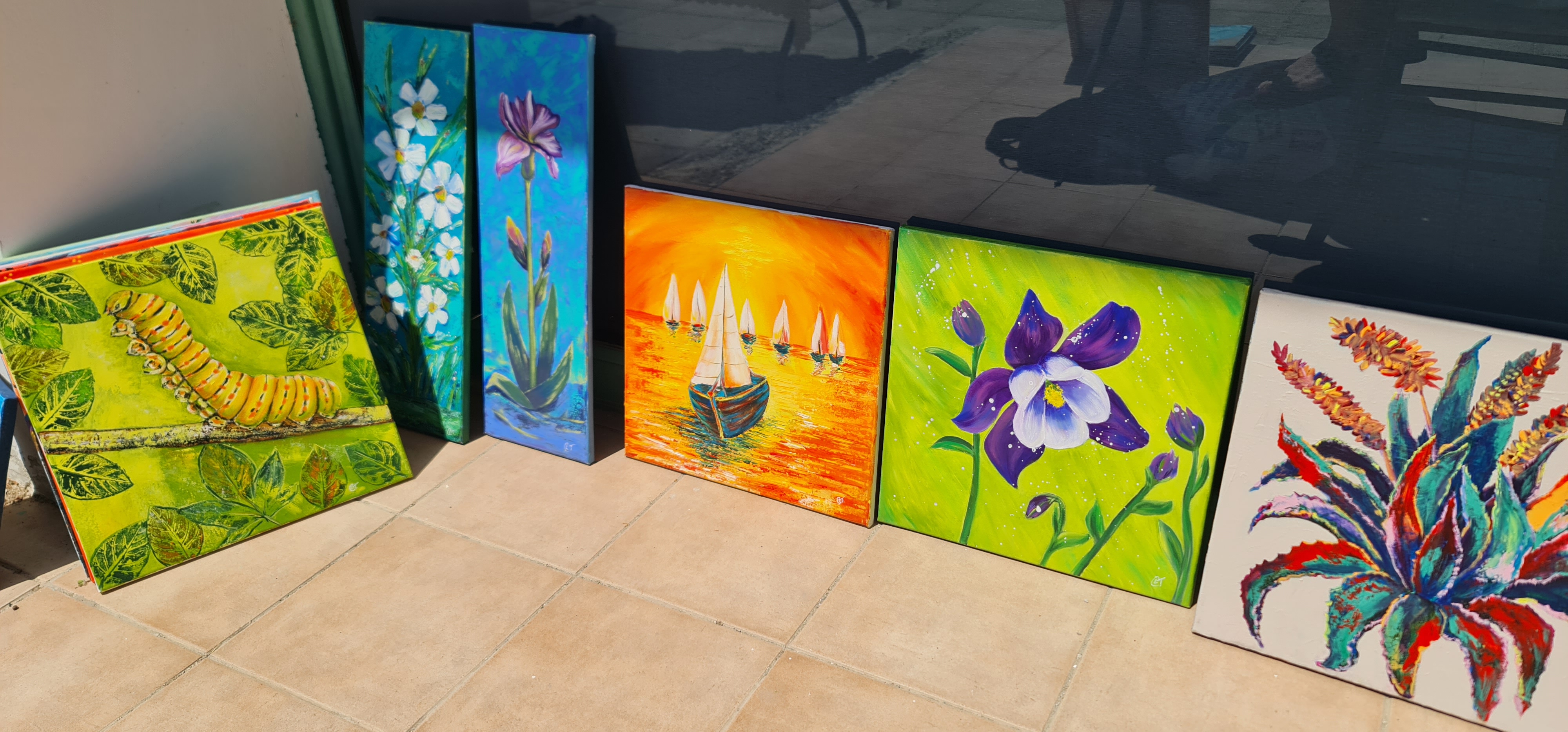 Columbine flower, Hand-Painted Floral Canvas