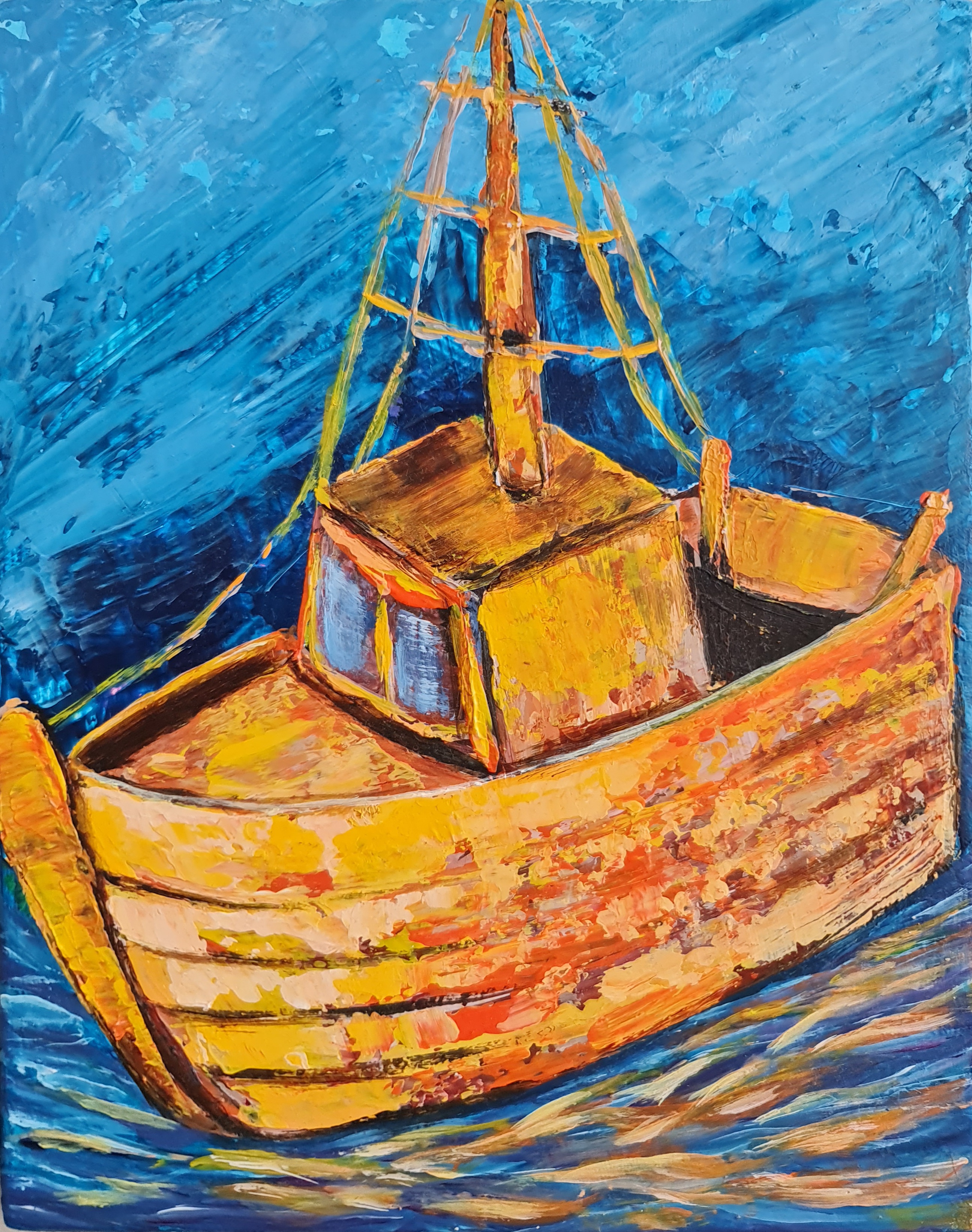 Colorful Fishing Boat Painting