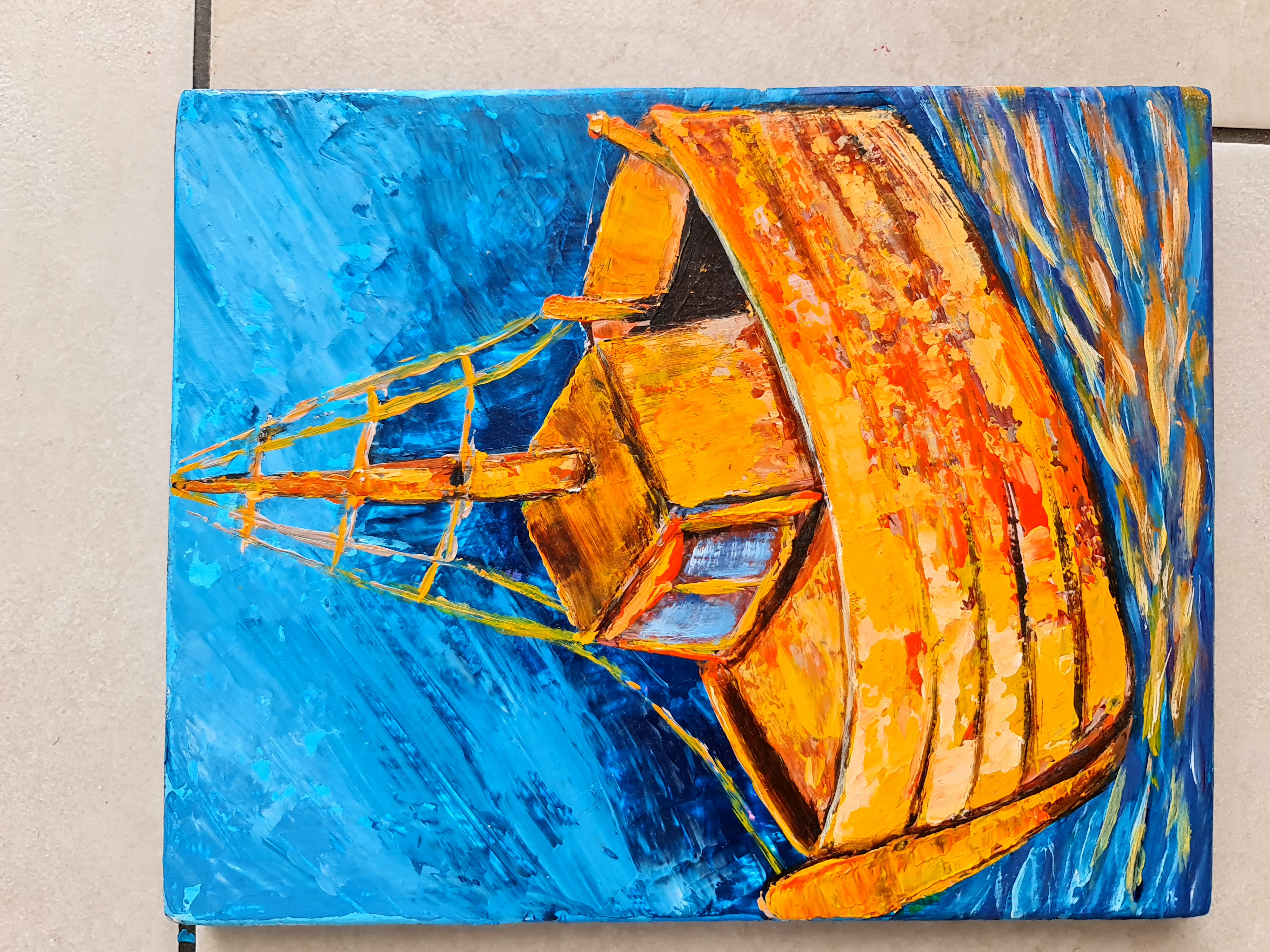 Colorful Fishing Boat Painting