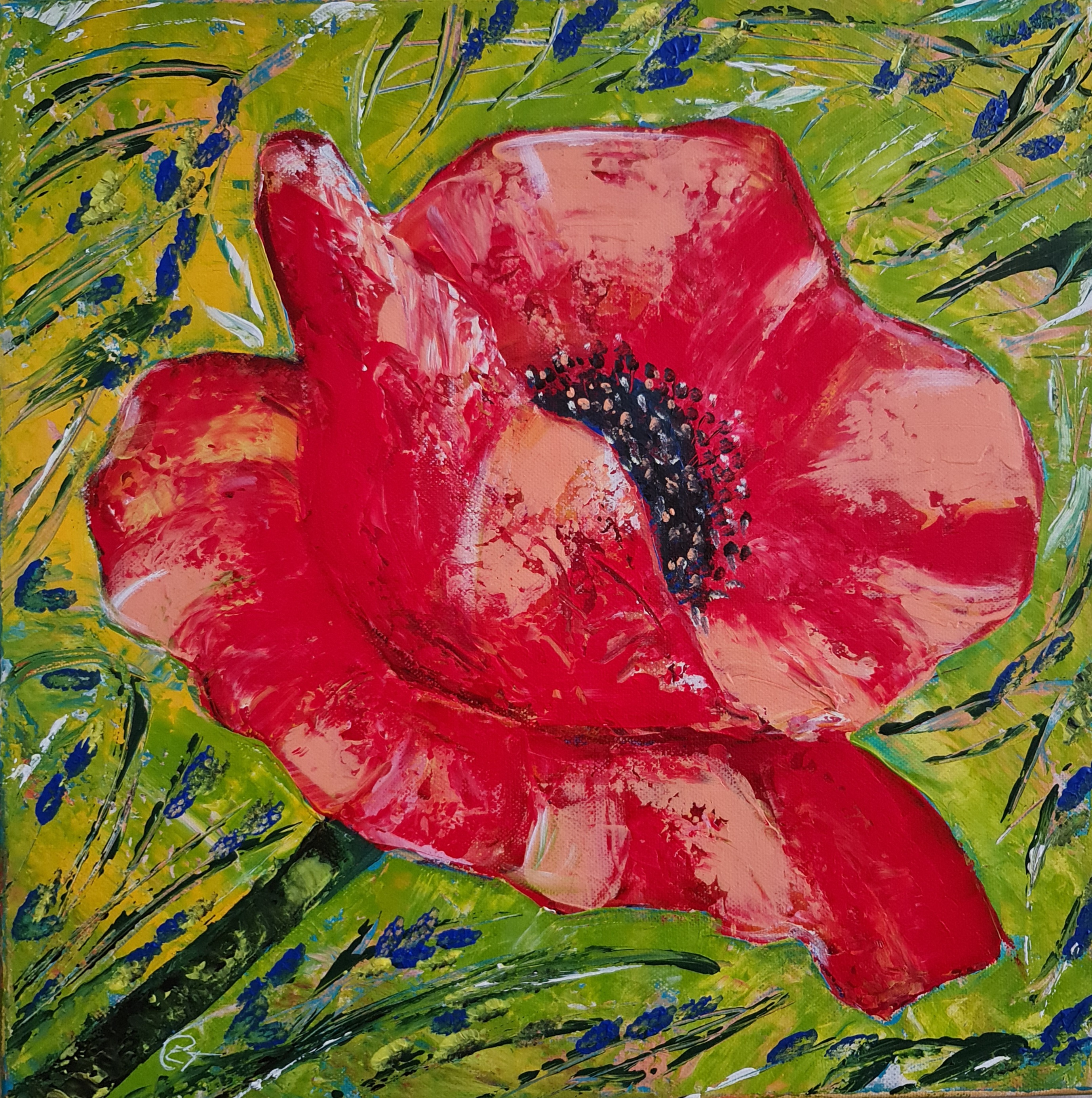 Red Floral Painting, Red Poppy 