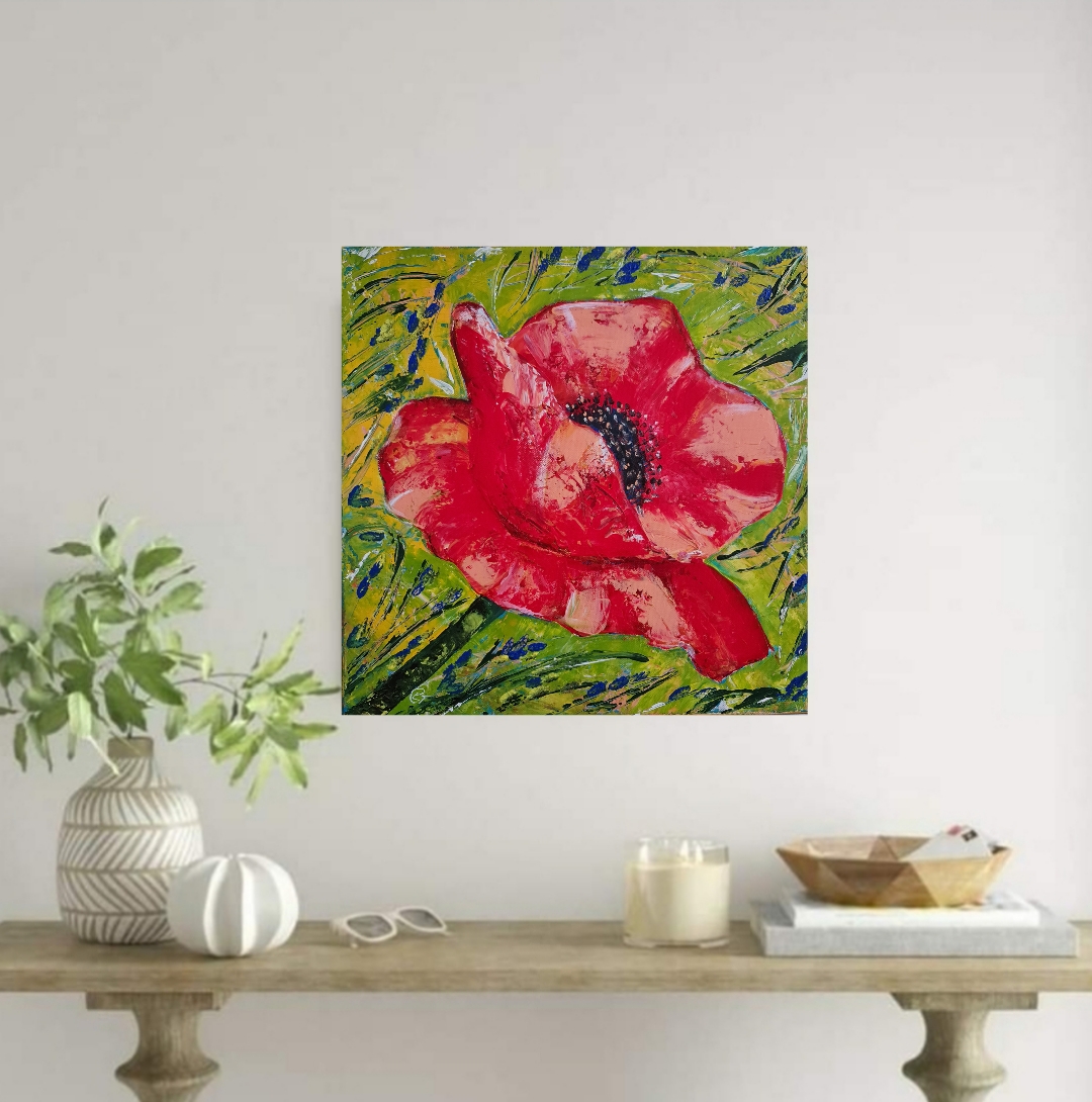 Red Floral Painting, Red Poppy 