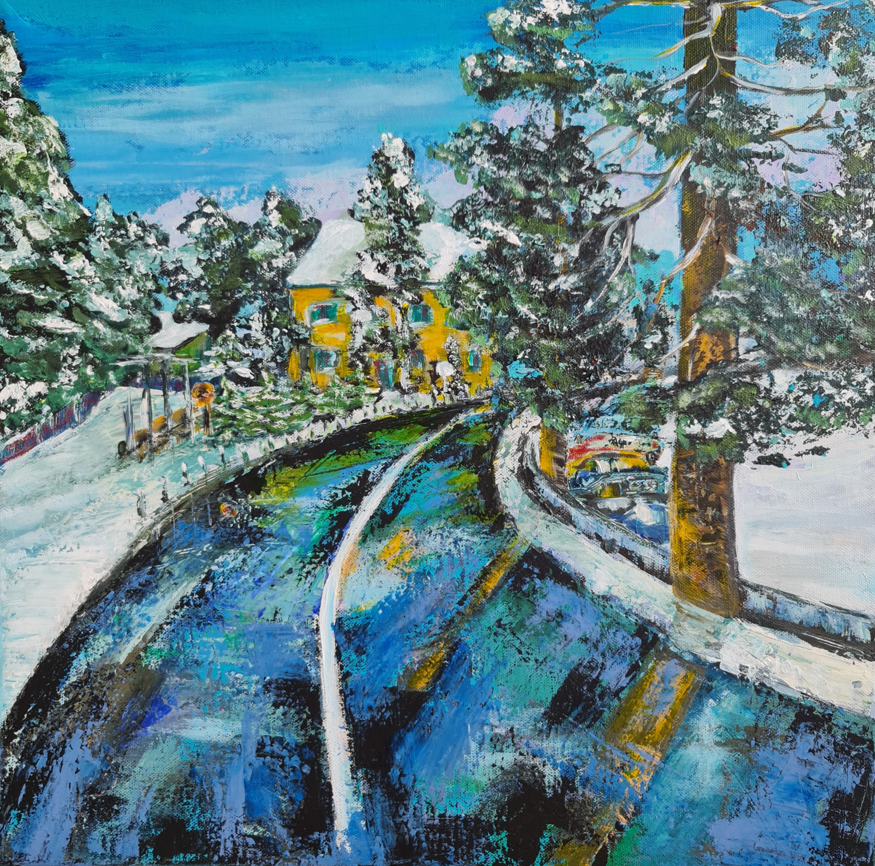 Winter Landscape Painting, "Troodos Platres" 