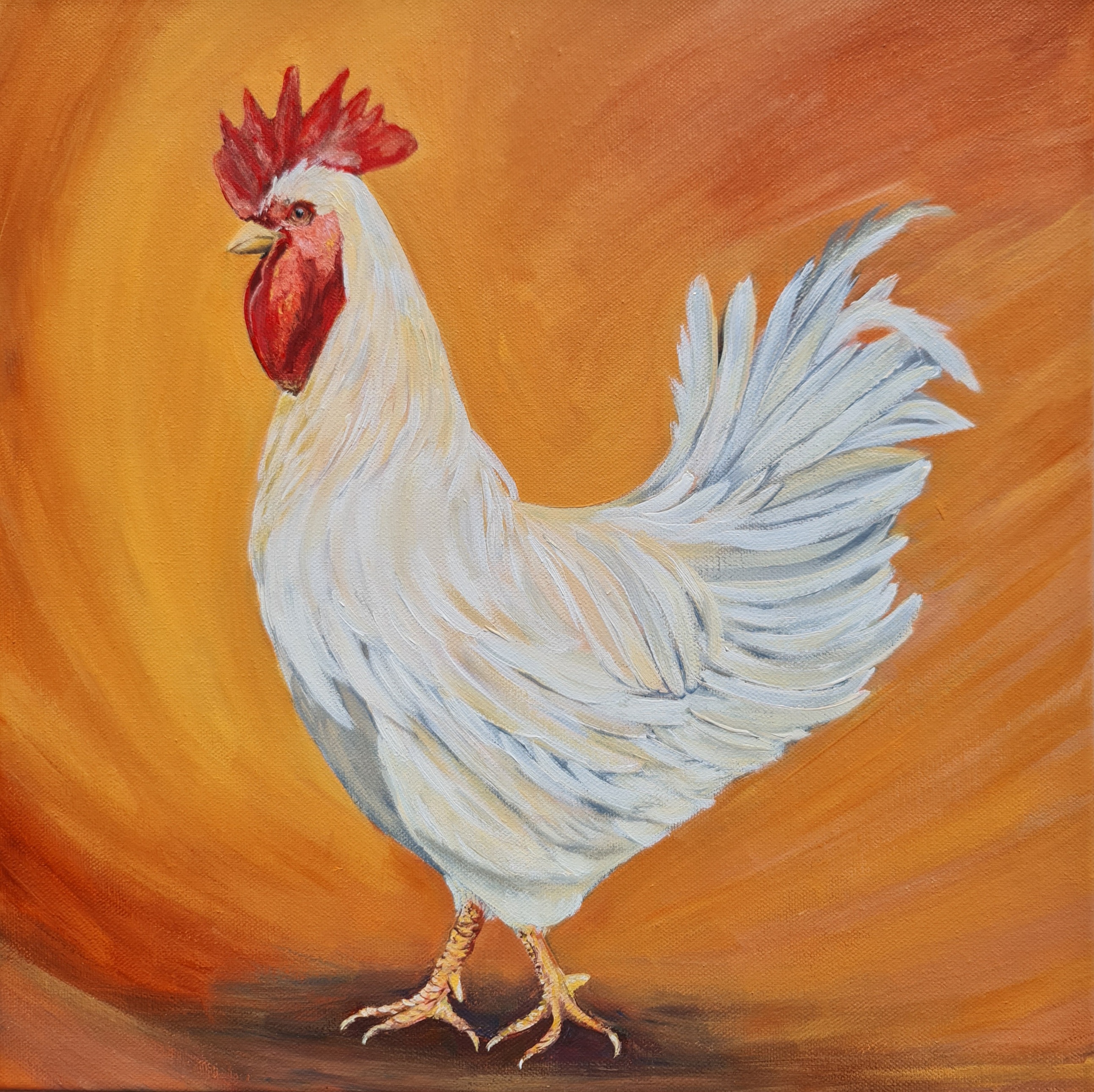 Hand-Painted Rooster Artwork, White Rooster