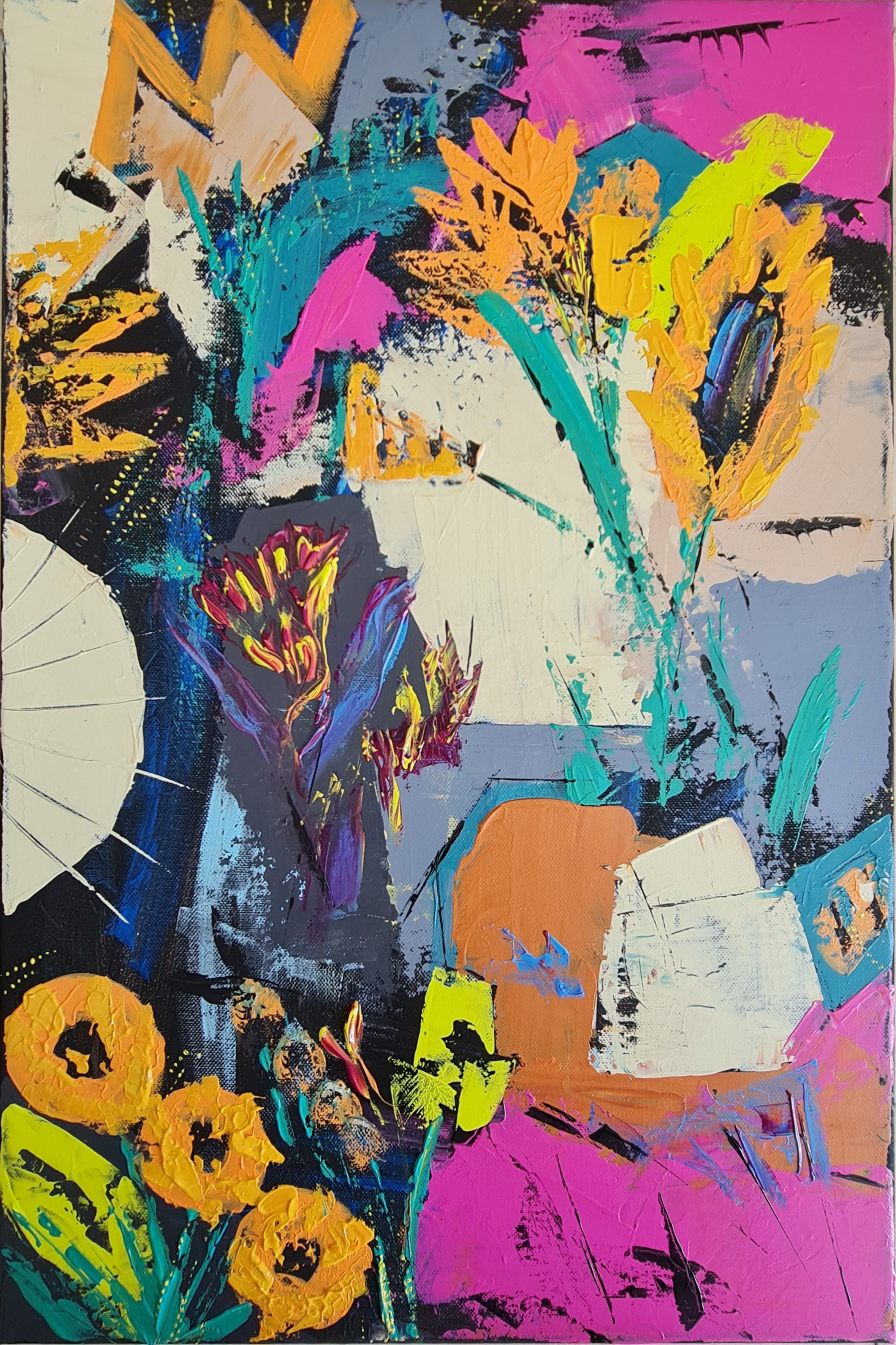 Abstract Floral Canvas Painting,  "Spring in my garden"