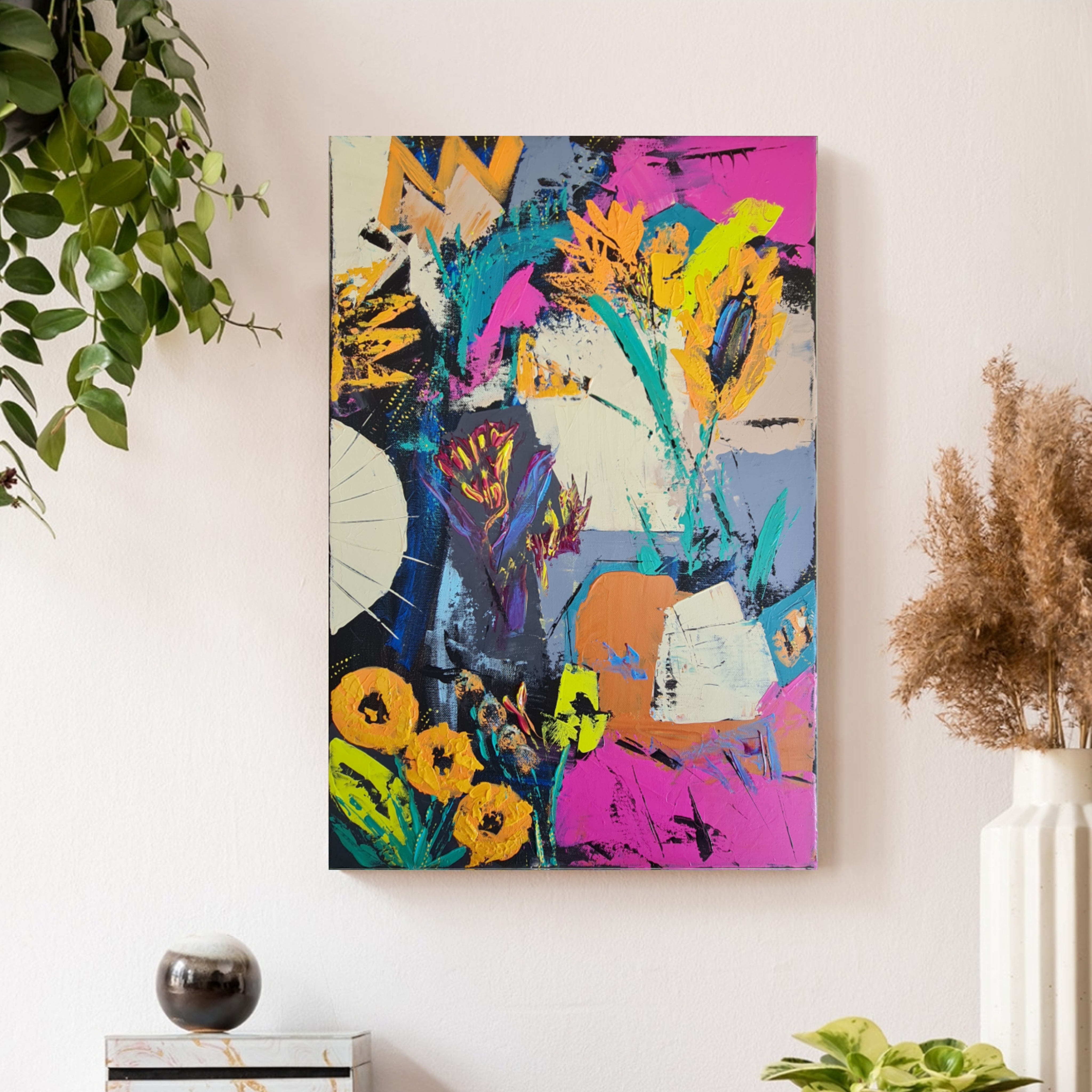 Abstract Floral Canvas Painting,  "Spring in my garden"