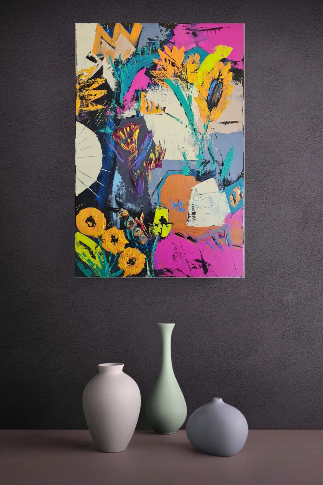 Abstract Floral Canvas Painting,  "Spring in my garden"