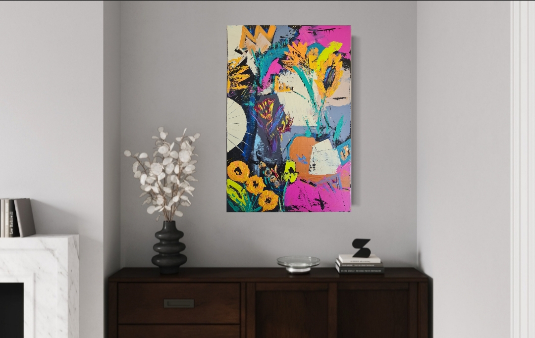 Abstract Floral Canvas Painting,  "Spring in my garden"