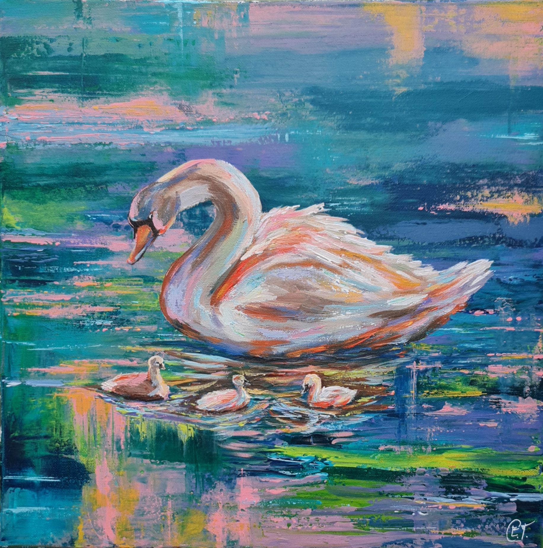 Swan Family Painting